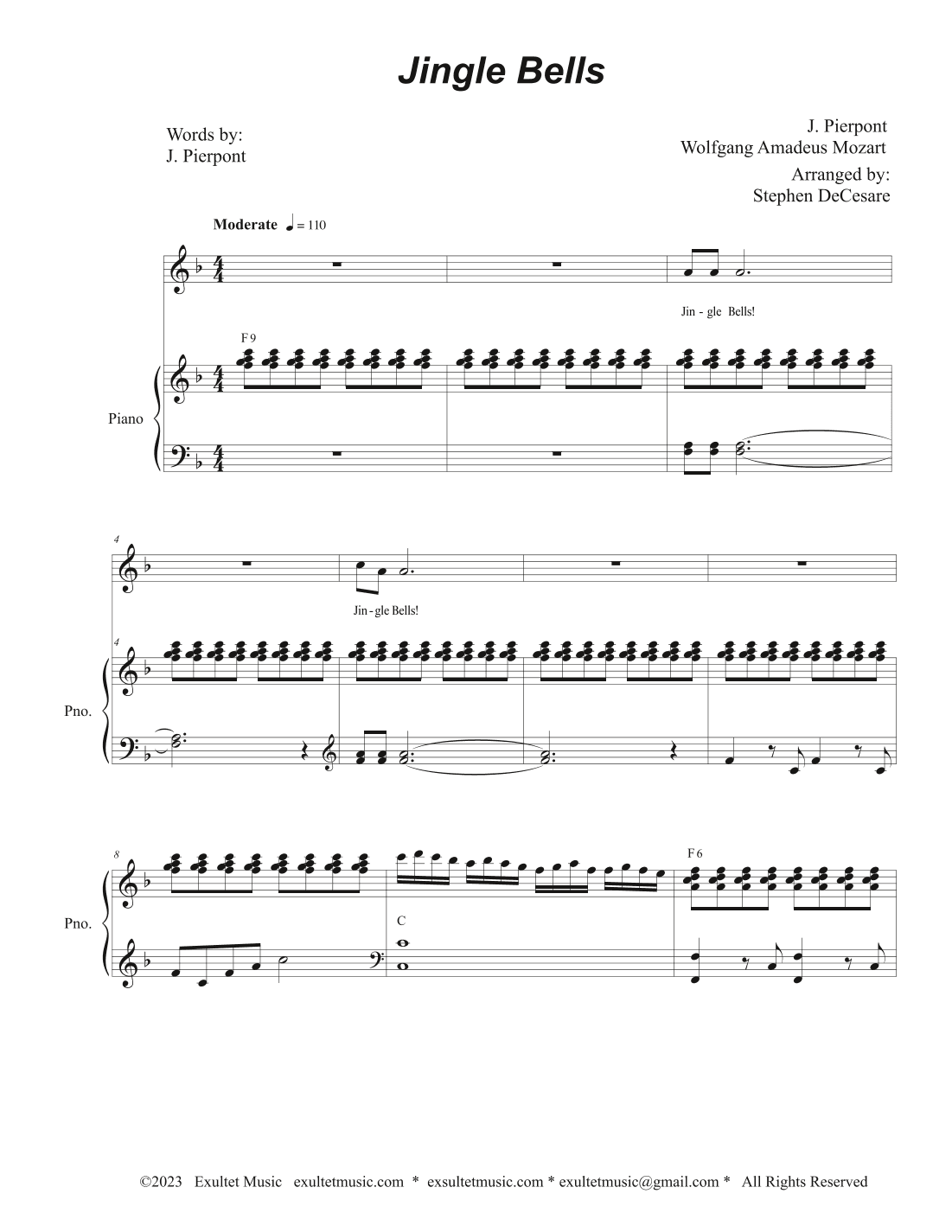 Jingle Bells (Unison choir - High Key) (arr. Stephen DeCesare)