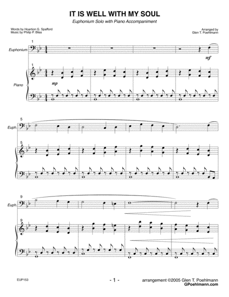 IT IS WELL WITH MY SOUL - EUPHONIUM (Trombone) SOLO with Piano Accompaniment (arr. Glen Poehlmann)