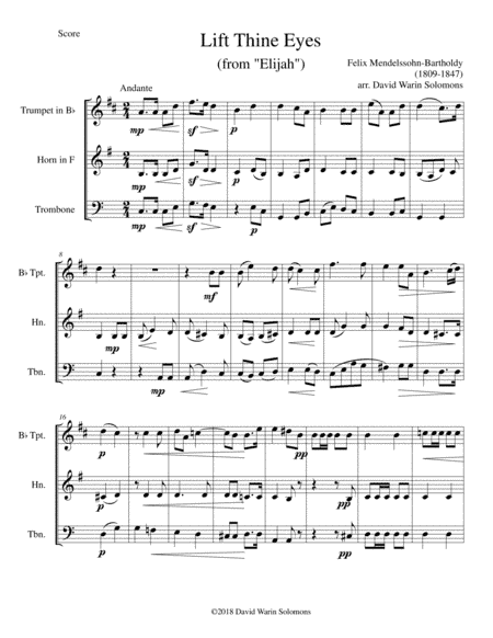 Lift thine eyes (from Elijah) for brass trio (arr. David Warin Solomons)