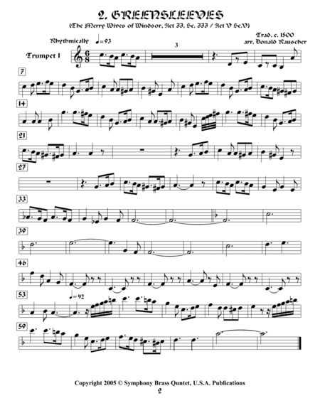 Shakespearean Music for Brass Quintet - 2. Greensleeves - The Merry Wives of Windsor / Romeo and Jul (arr. Donald Rauscher / Transcribed by R.R.Cardo)