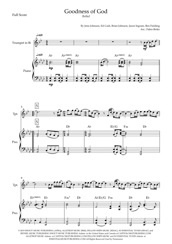 Goodness Of God (arr. Fabio Britto)