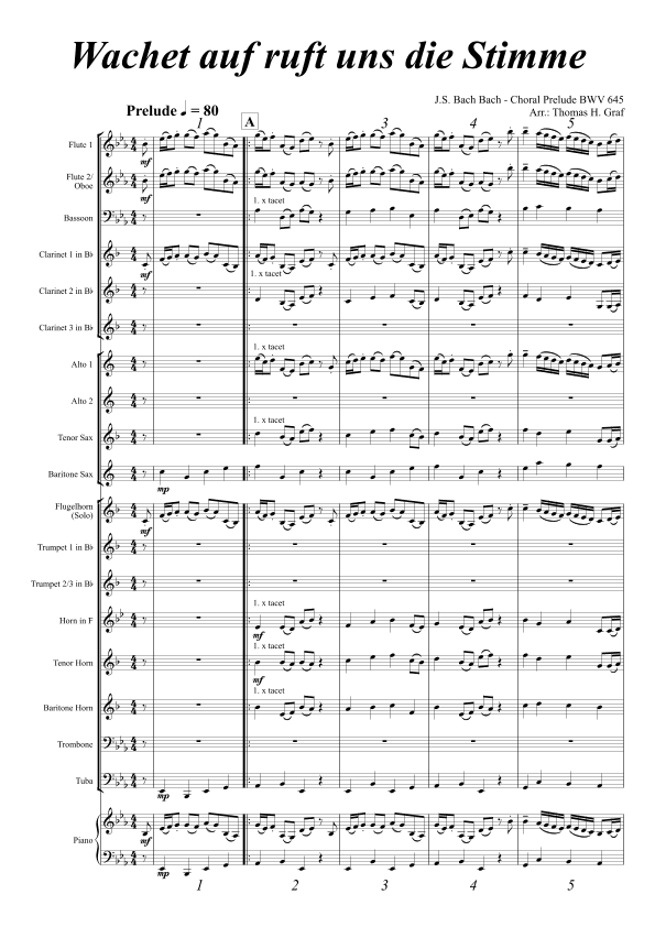 Wachet auf ruft uns die Stimme -  Choral and Prelude BWV 645 - Concert Band (arr. Thomas Graf)