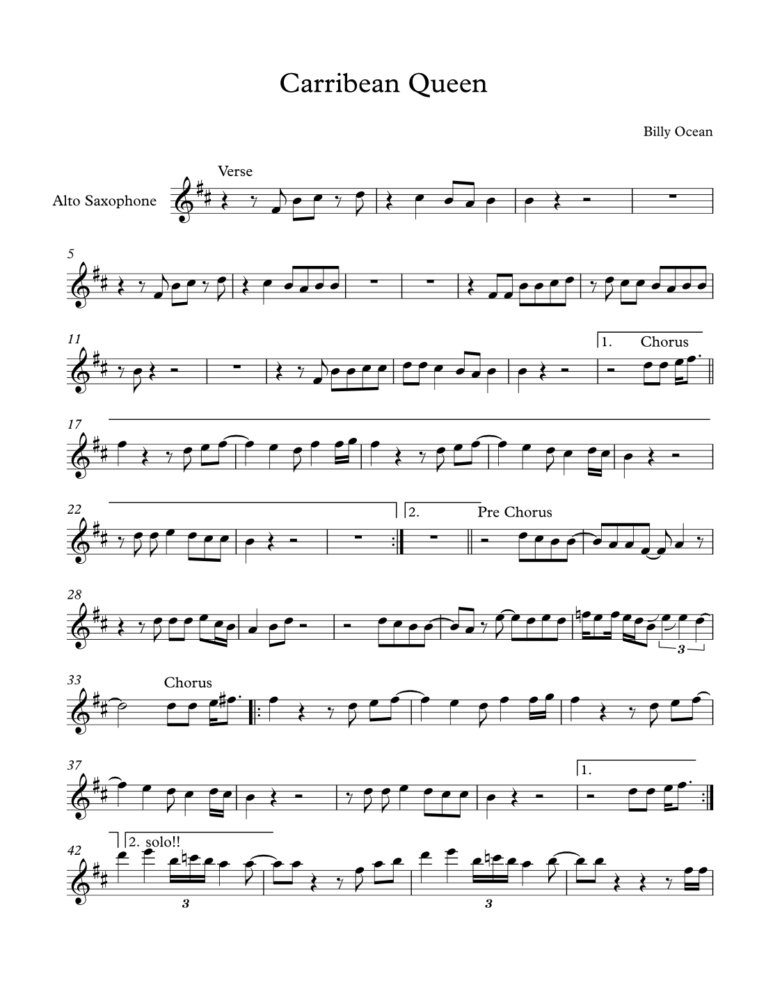 Caribbean Queen (no More Love On The Run) (arr. Nathan Kersey-Wilson)