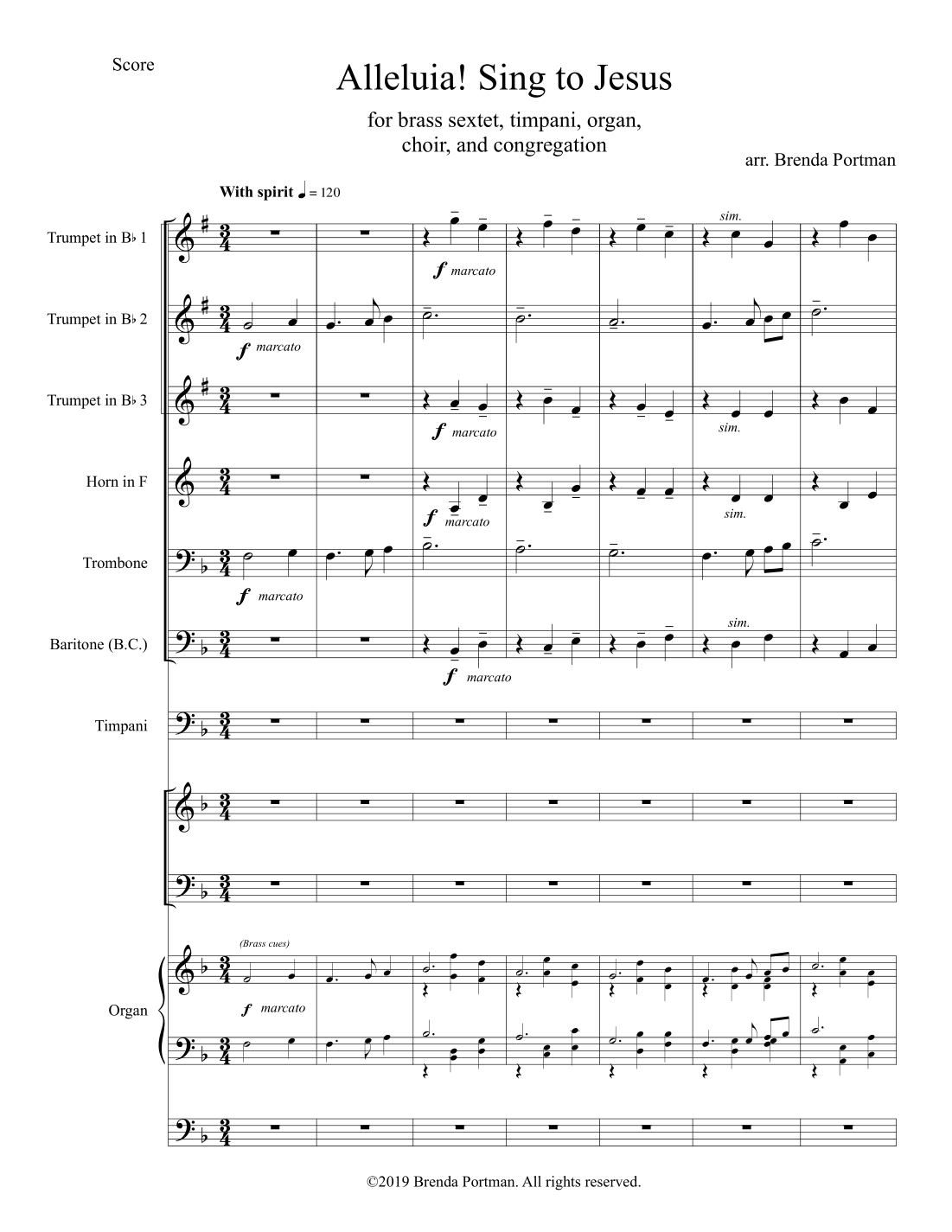 Alleluia! Sing to Jesus (HYFRYDOL): Hymn Concertato for Choir/Congregation/Brass Sextet/Timp/Organ (arr. Brenda Portman)