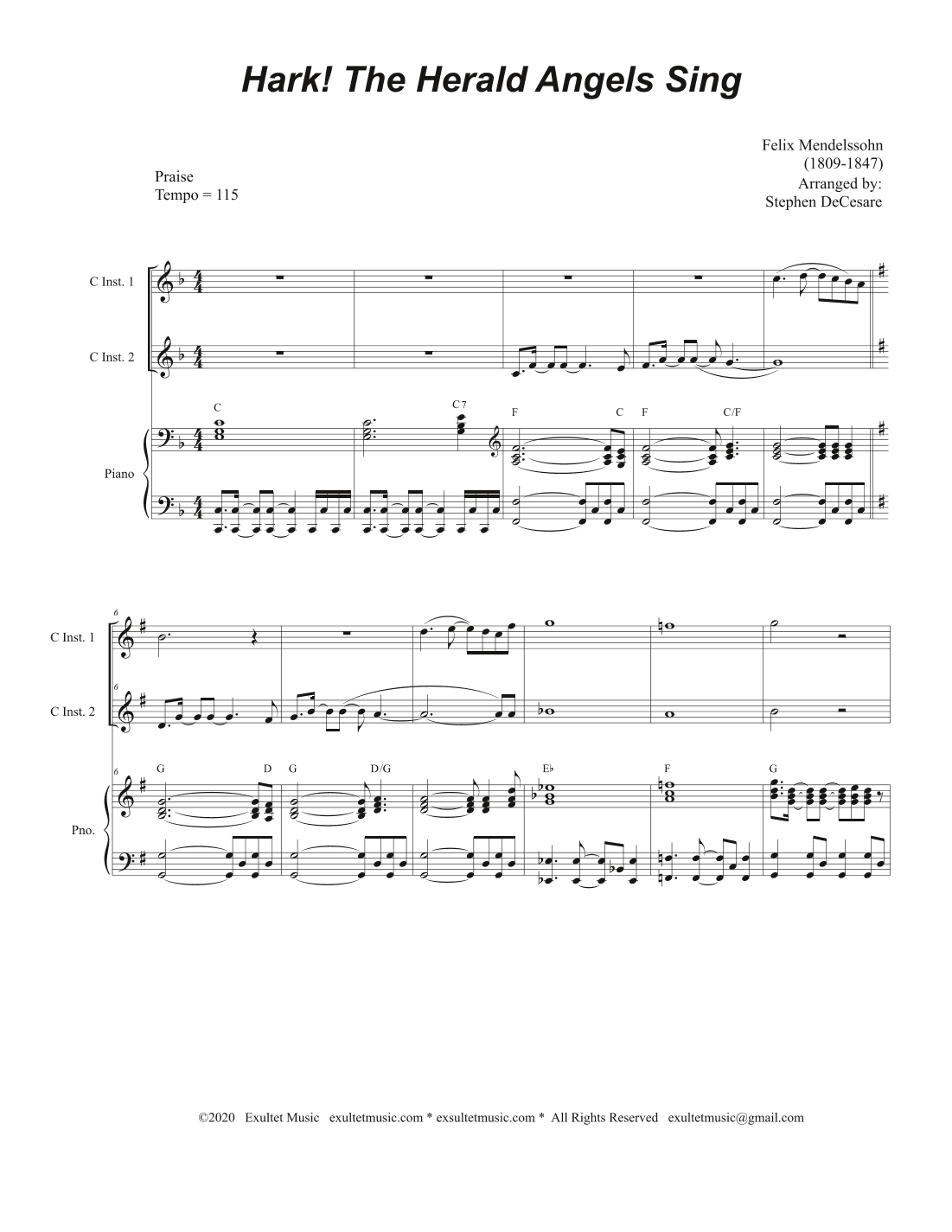 Hark! The Herald Angels Sing (Duet for C-Instruments) (arr. Stephen DeCesare)
