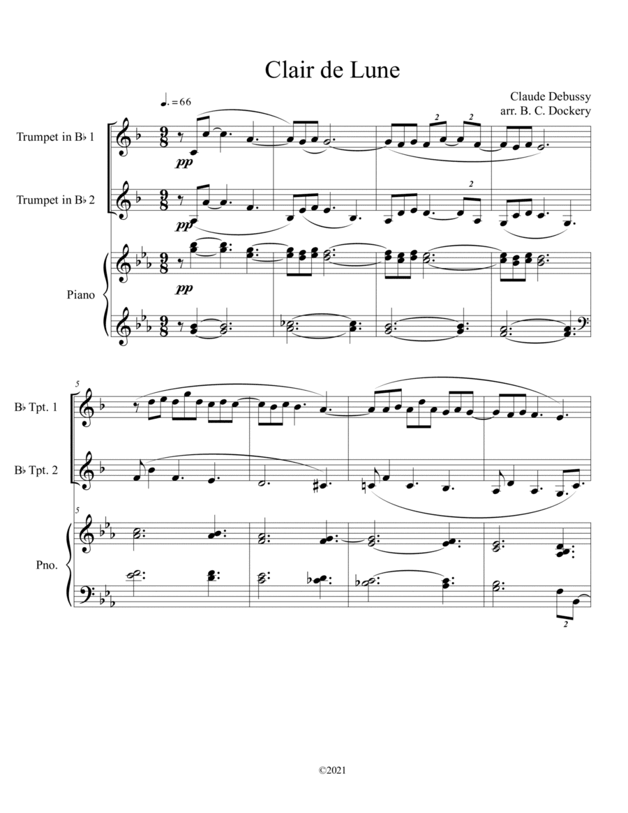 Clair de Lune (Trumpet Duet) with piano accompaniment (arr. B. C. Dockery)