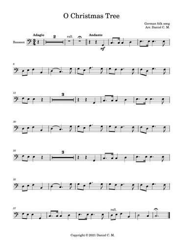 O Christmas Tree for bassoon and piano (easy) (arr. Daniel C. M.)