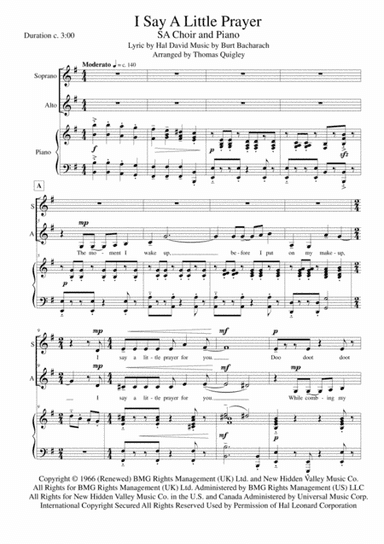I Say A Little Prayer (arr. Thomas Quigley)