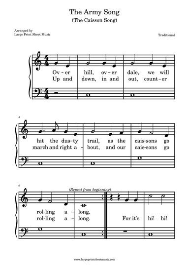 The Army Song • The Caissons Go Rolling Along • Easy Piano • Large Print • Veteran's Day (arr. Large Print Sheet Music)
