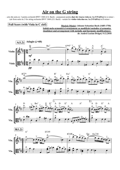 J. S. Bach - Air on the G string (air from suite no.3 for string orchestra BWV 1068 - variant for vi (arr. Andrei-Lucian Drăgoi)