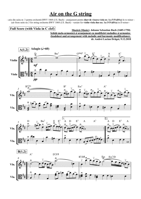 J. S. Bach - Air on the G string (air from suite no.3 for string orchestra BWV 1068 - variant for vi (arr. Andrei-Lucian Drăgoi)