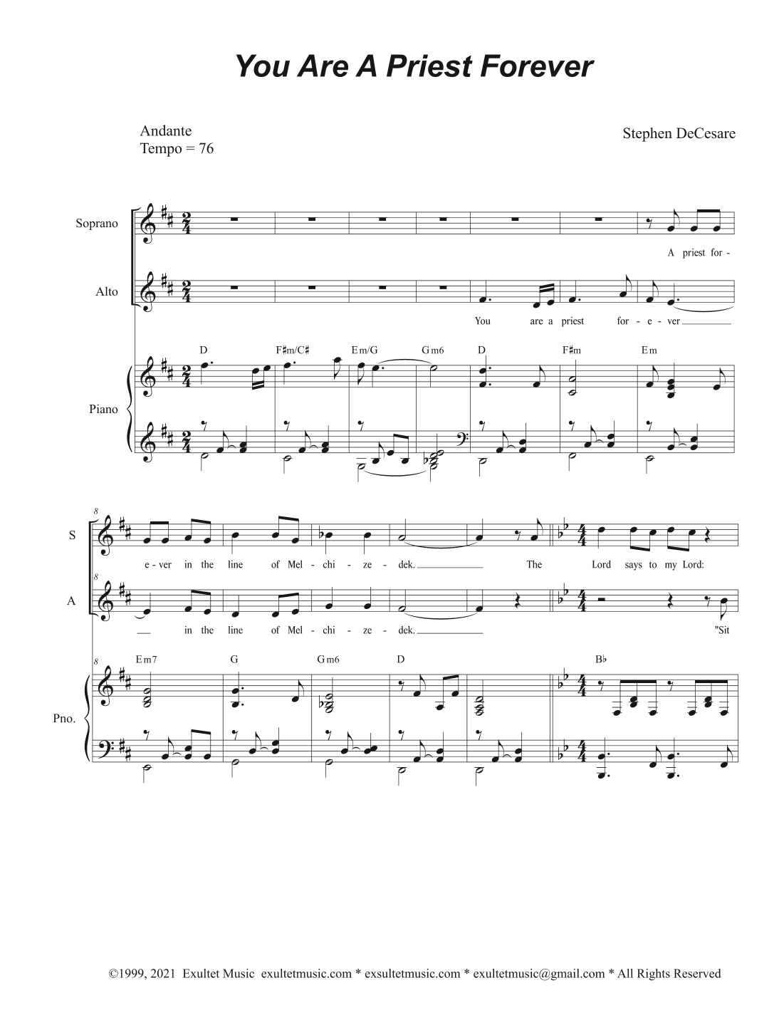 You Are A Priest Forever (Duet for Soprano and Alto solo)