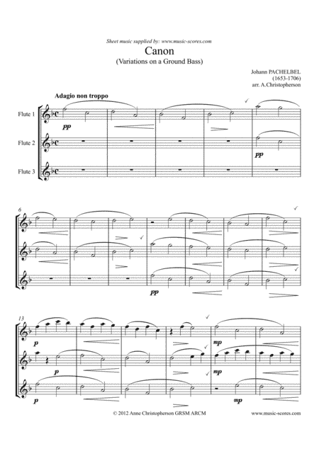 Pachelbel's Canon - 3 Flutes - easy - F major (arr. Anne L Christopherson GRSM ARCM)