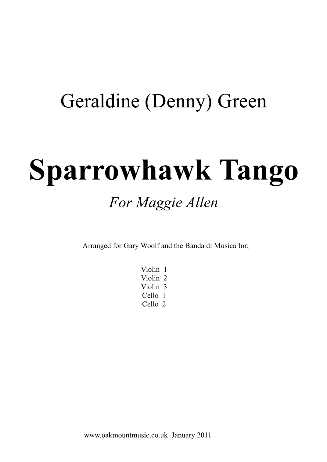 Sparrowhawk Tango. For Strings  (School Arrangement)