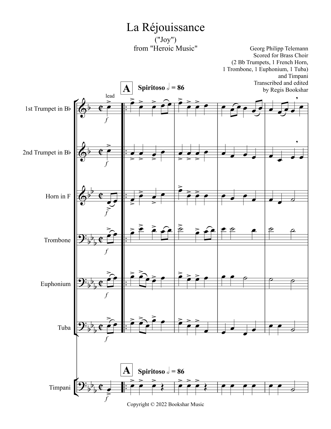 La Rejouissance (from "Heroic Music") (Eb) (Brass Choir - 2 Trp, 1 Hrn, 1 Trb, 1 Euph, 1 Tuba, Timp) (arr. Regis Bookshar)