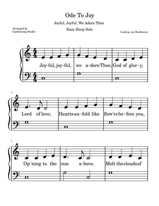 Ode To Joy • Joyful, Joyful, We Adore Thee • Easy Harp Solo • LARGE PRINT (arr. Gardensong Studio)