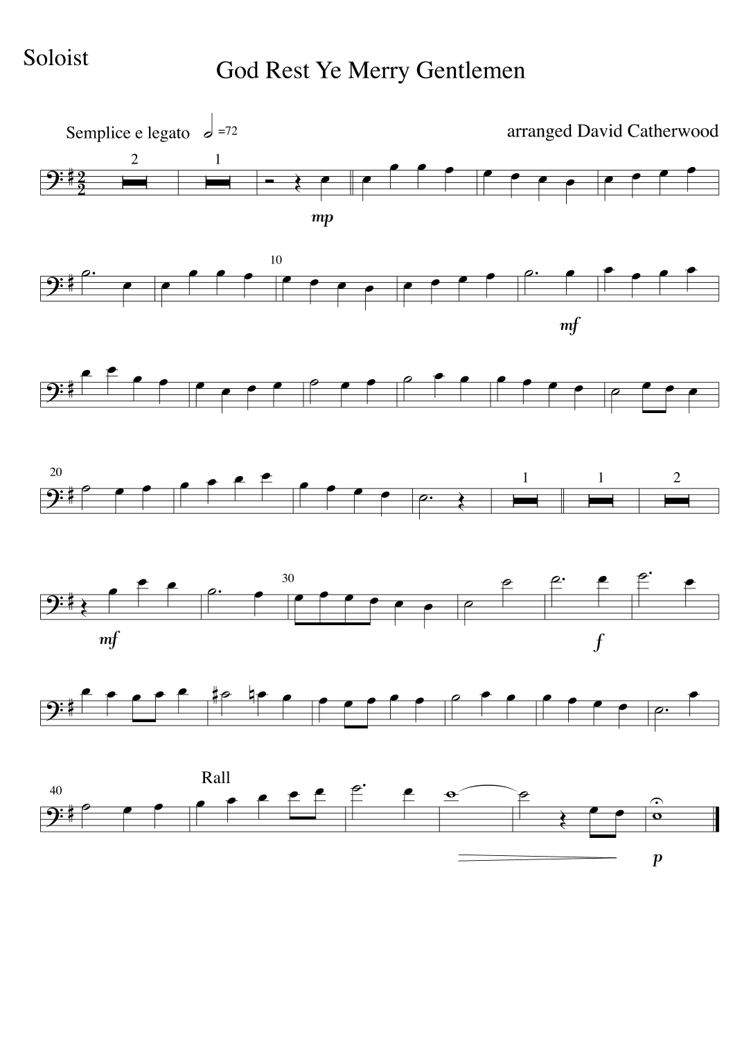 God Rest Ye Merry Gentlemen  - A trombone solo with piano accompaniment arranged by David Catherwood (arr. David Catherwood)