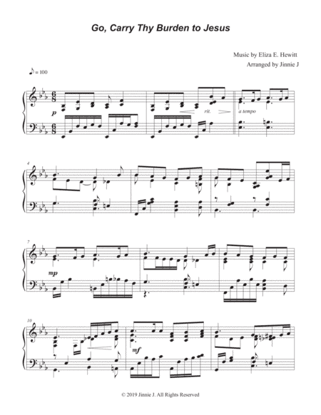 Go, Carry Thy Burden to Jesus (Piano Hymn Arrangement) (arr. Jinnie J)