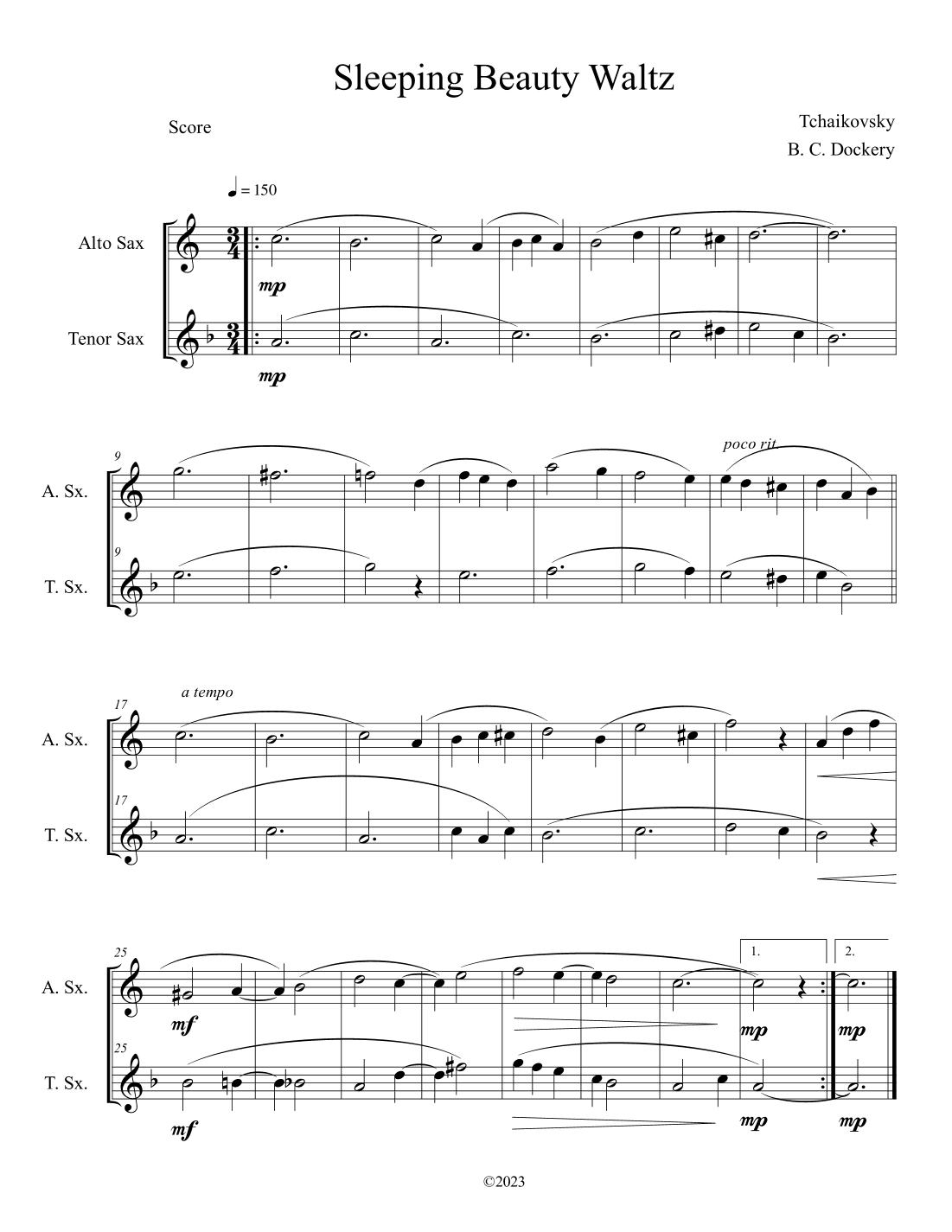 Sleeping Beauty Waltz (Alto and Tenor Sax Duet) (arr. B. C. Dockery)