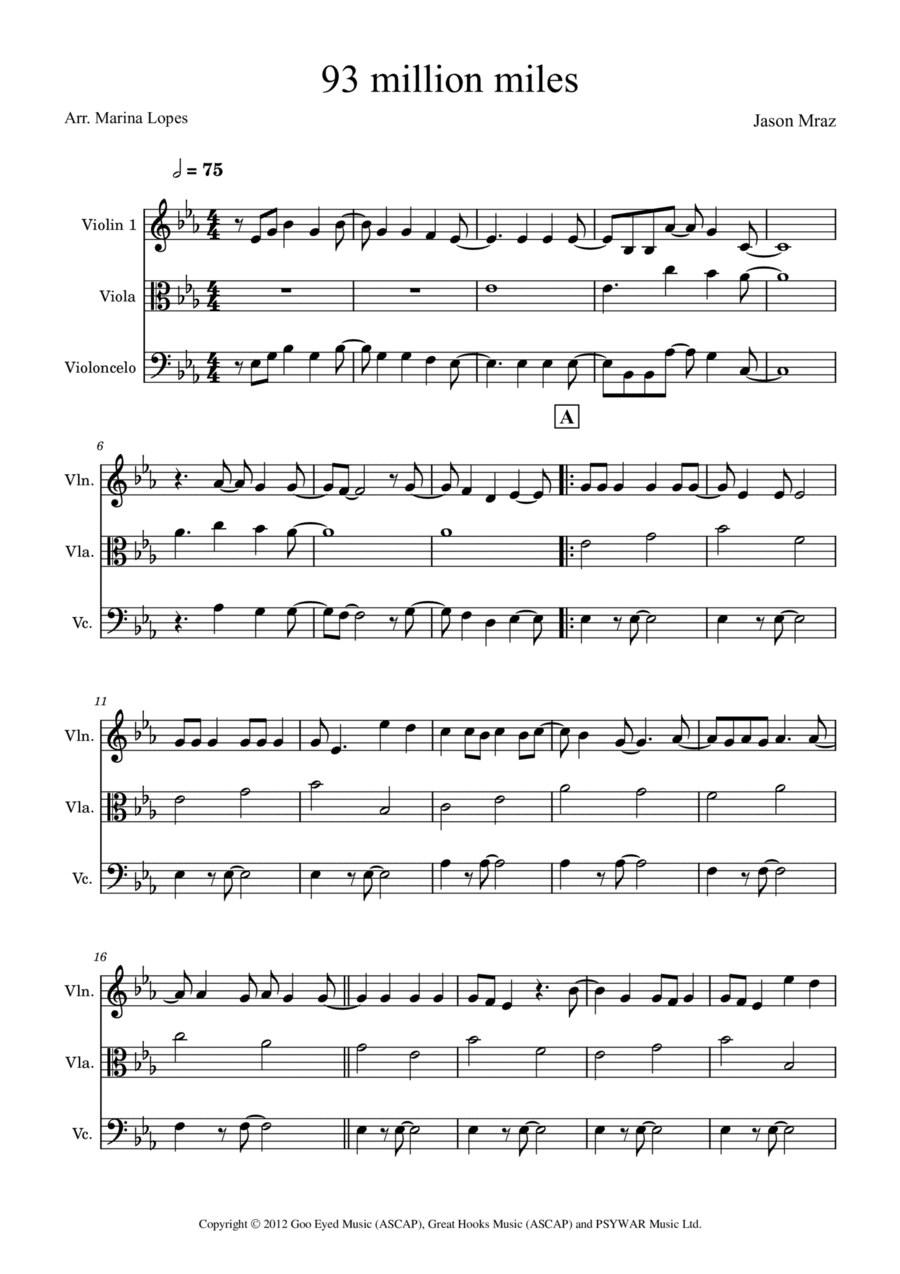 93 Million Miles (arr. Marina Lopes)