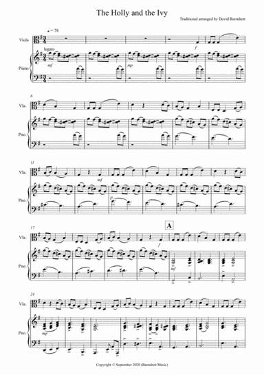 The Holly and the Ivy for Viola and Piano (arr. David Burndrett)