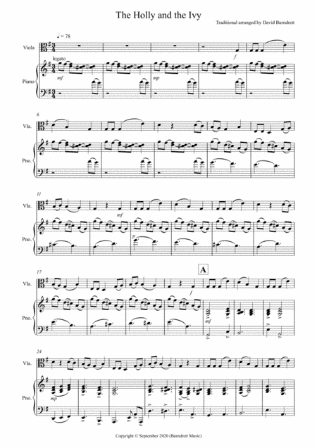 The Holly and the Ivy for Viola and Piano (arr. David Burndrett)