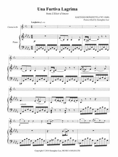 Gaetano Donizetti: Una Furtiva Lagrima for Clarinet and Piano (arr. Seunghee Lee)