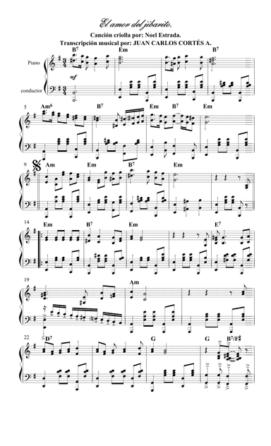 El amor del Jibarito. Canción Criolla por Noel Estrada (arr. Juan Carlos Cortés Aguirre)
