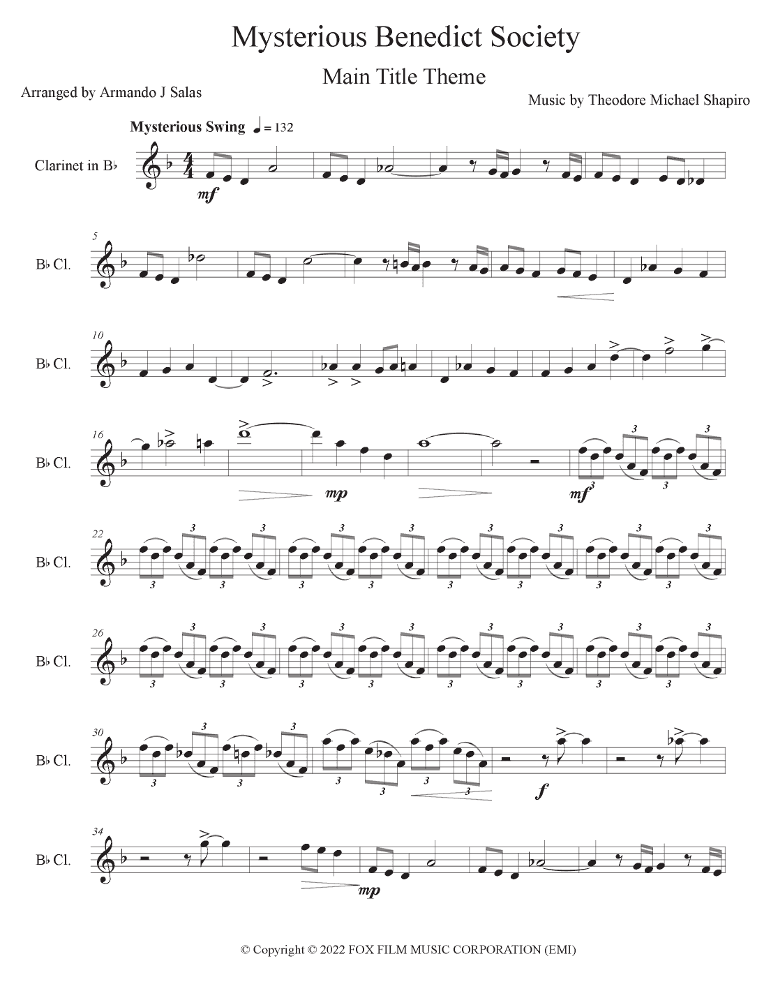 The Mysterious Benedict Society Main Title Theme (arr. Armando J Salas)