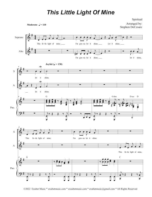 This Little Light Of Mine (Duet for Soprano and Alto solo) (arr. Stephen DeCesare)