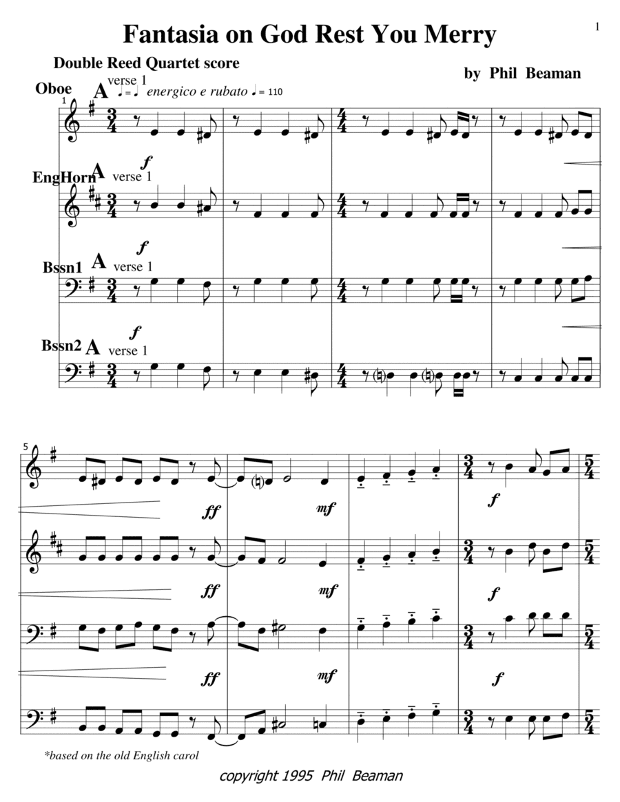 Fantasia on God Rest You Merry - Double Reed Quartet (arr. Phil Beaman)