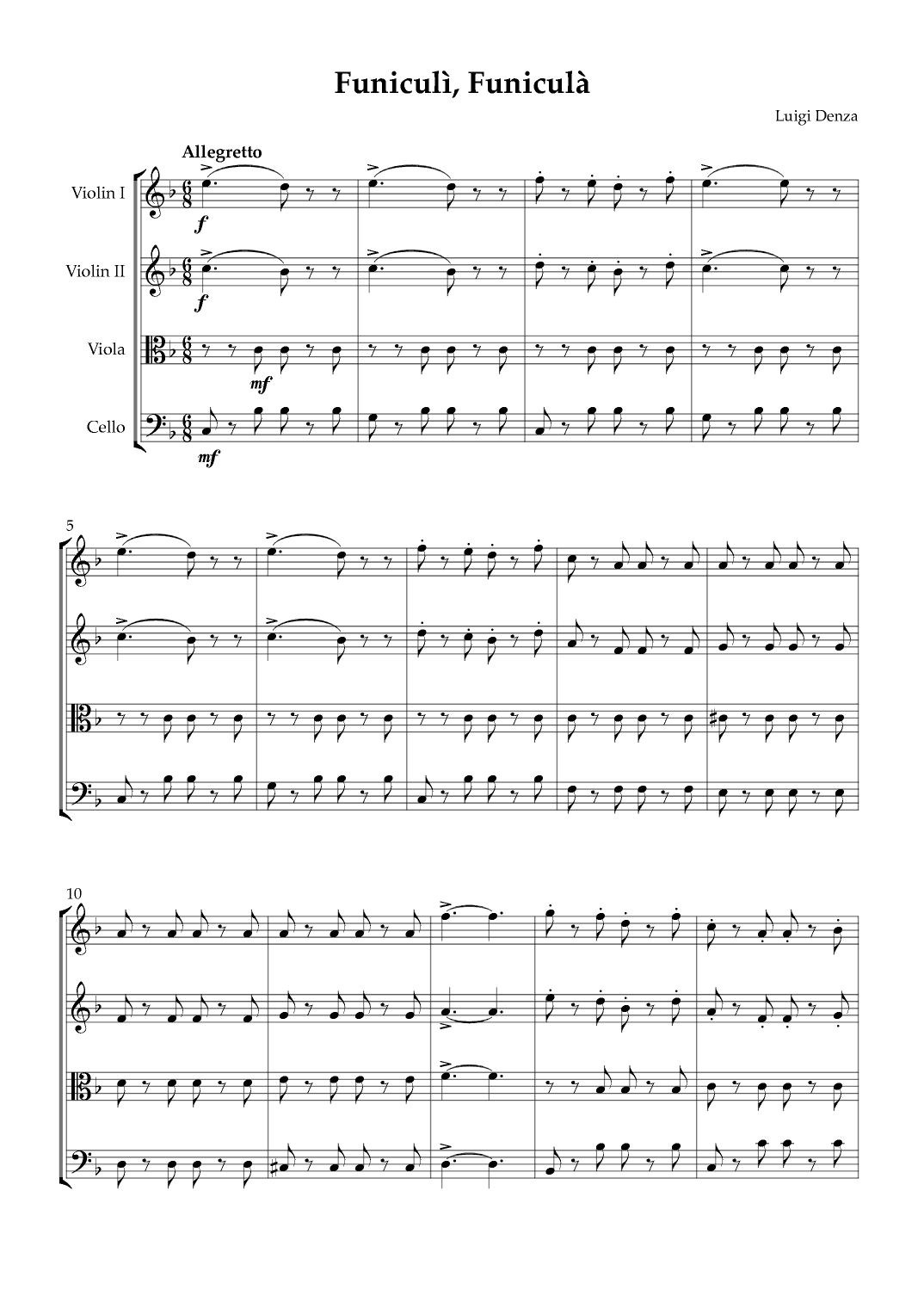 Funiculì, Funiculà - String Quartet (arr. Karen Gueiros)