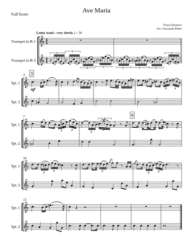 Ave Maria (Franz Schubert) for Trumpet in Bb Duo (arr. Fernando Britto)
