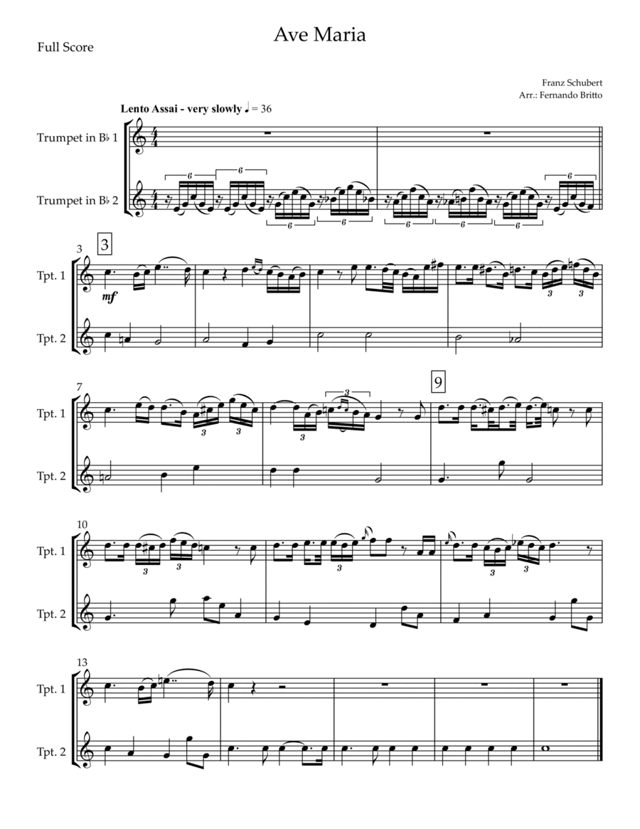 Ave Maria (Franz Schubert) for Trumpet in Bb Duo (arr. Fernando Britto)