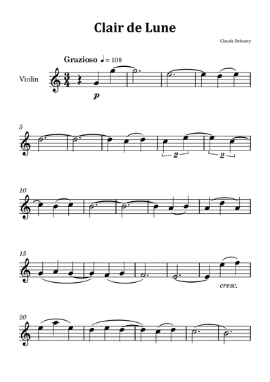 Clair de Lune by Debussy - Violin Solo (arr. Glauco Fernandes)
