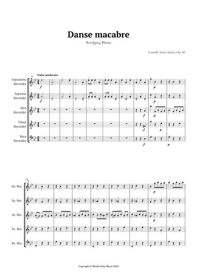Danse Macabre by Camille Saint-Saens for Recorder Quintet (arr. Ander)