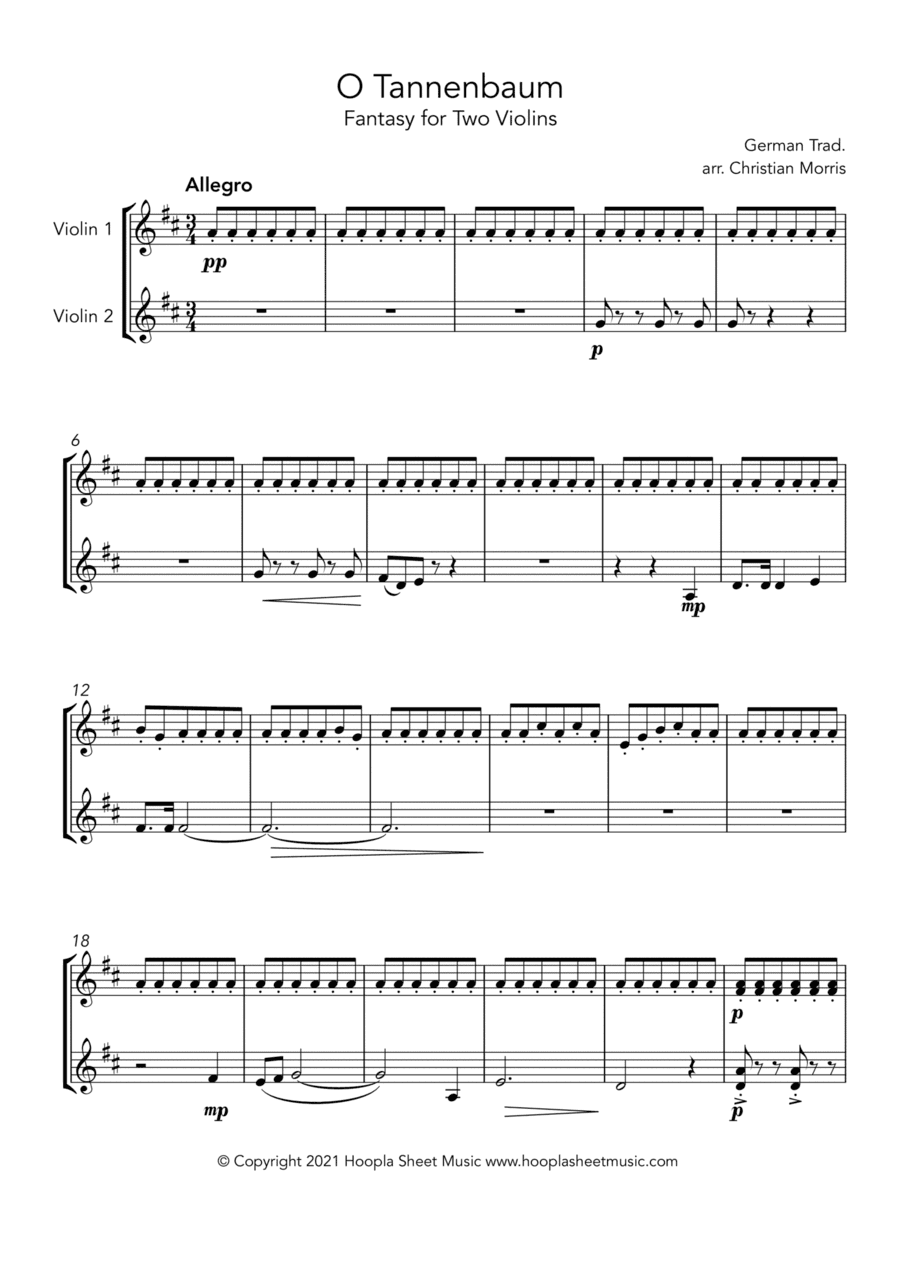 O Tannenbaum Fantasy for Two Violins (arr. Hoopla Sheet Music)