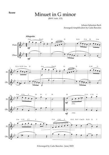 Minuet in G minor BWV anh 115 (Bach) Flute and Oboe Chords (arr. Cadu Barcelos)