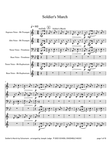 Soldier's March by Schumann for Brass Quartet in Schools (arr. Joseph Judge)