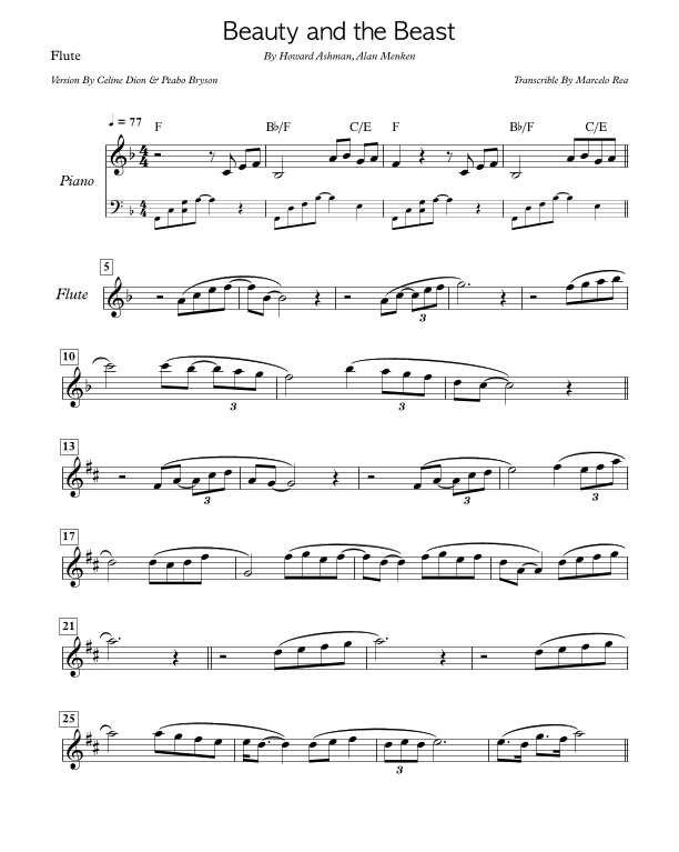 Beauty And The Beast (arr. Transcribed By Marcelo Rea)