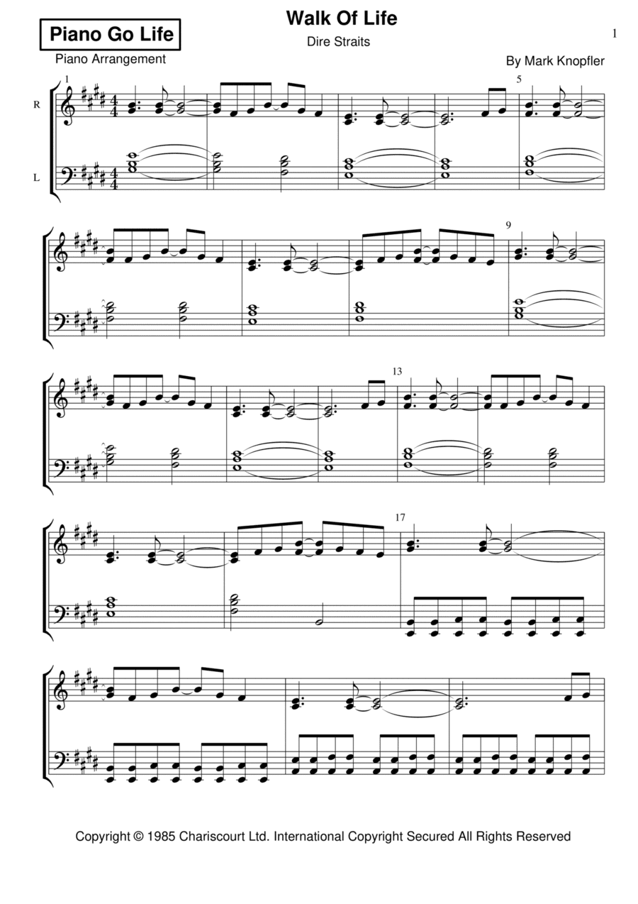 Walk Of Life (arr. Piano Go Life)