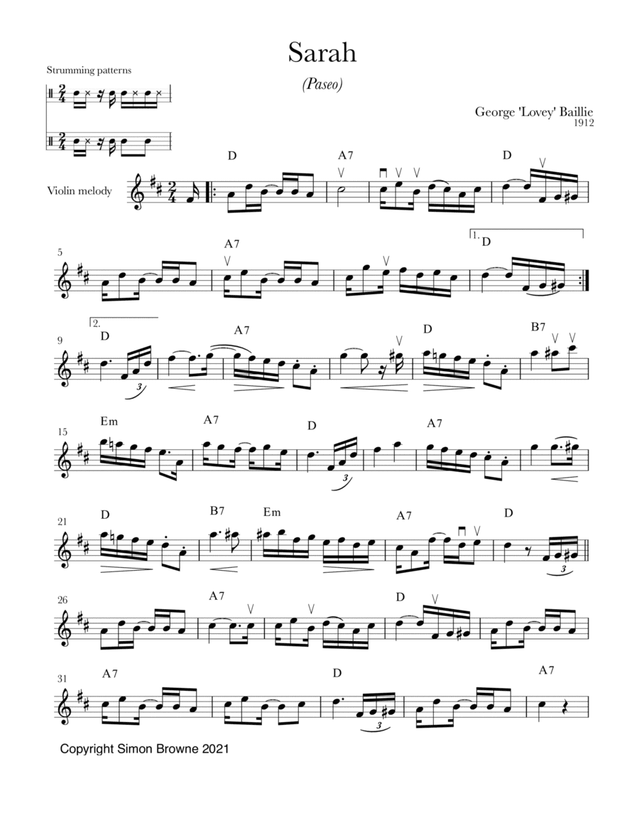 Sarah (paseo) for violin and guitar (arr. Simon Browne)