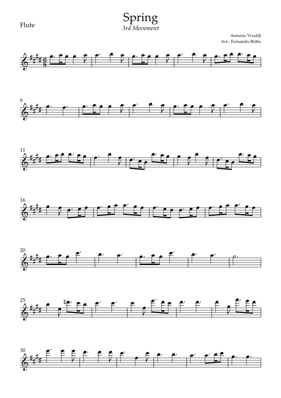 Spring - 3rd Movement (Antonio Vivaldi) for Flute Solo (arr. Fernando Britto)