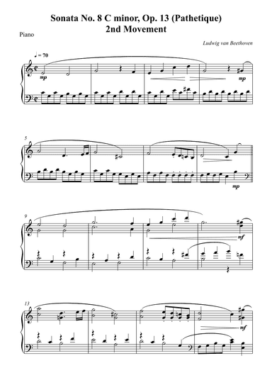 Piano - Sonata No. 8 C minor, Op. 13 (Pathetique) 2nd Movement (arr. Wesley S. SIlva)