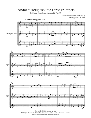Mendelssohn's "Andante Religioso"for Three Trumpets (arr. Joshua A. Idio)