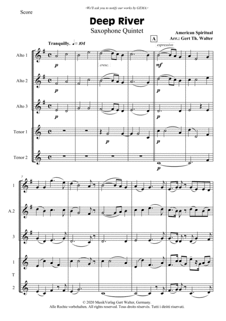 Deep River (arr. Gert Th. Walter)