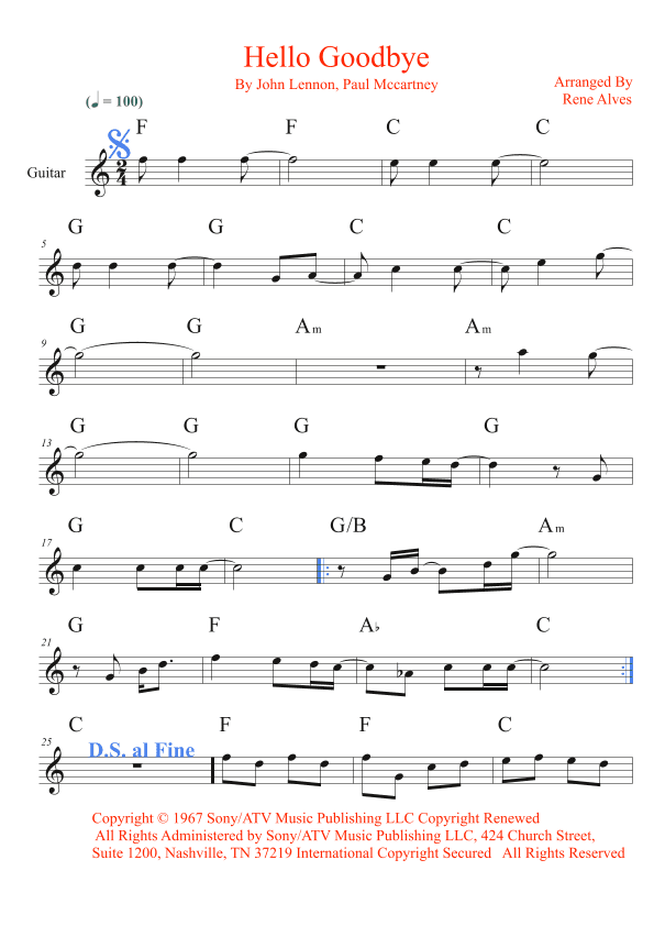 Hello, Goodbye (arr. Rene Alves)