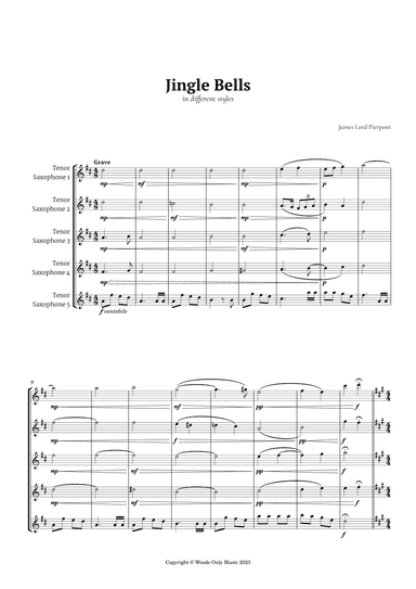 Jingle Bells in Different Styles for Tenor Sax Quintet (arr. Ander)