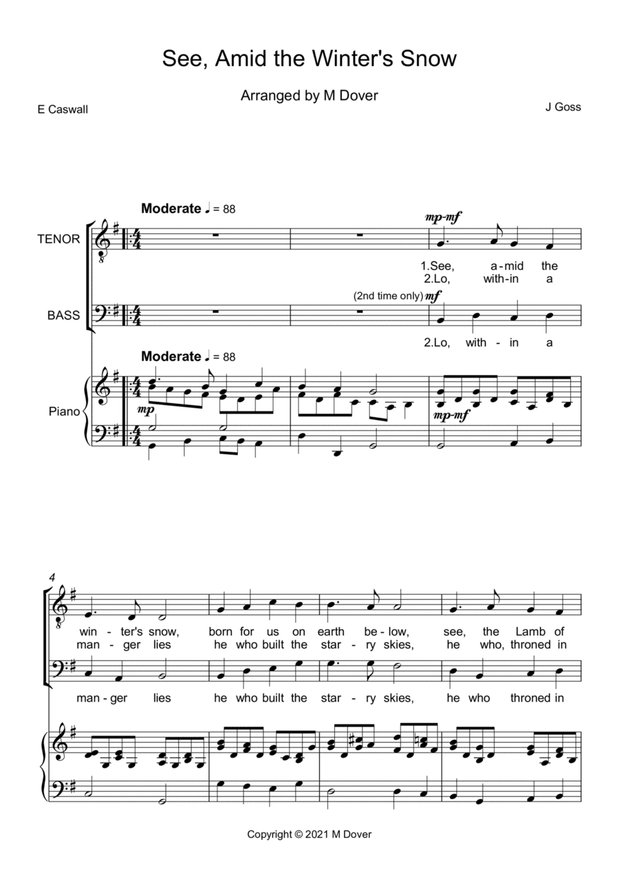 See Amid the Winter's Snow - Two part Choir - TB - Lower Voices (arr. Martin Dover)