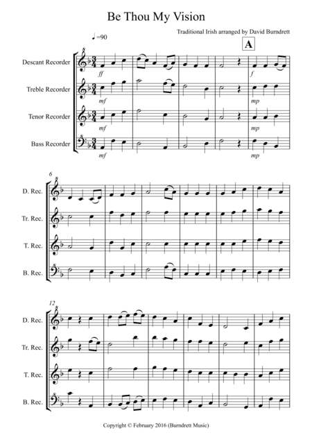 Be Thou My Vision for Recorder Quartet (arr. David Burndrett)